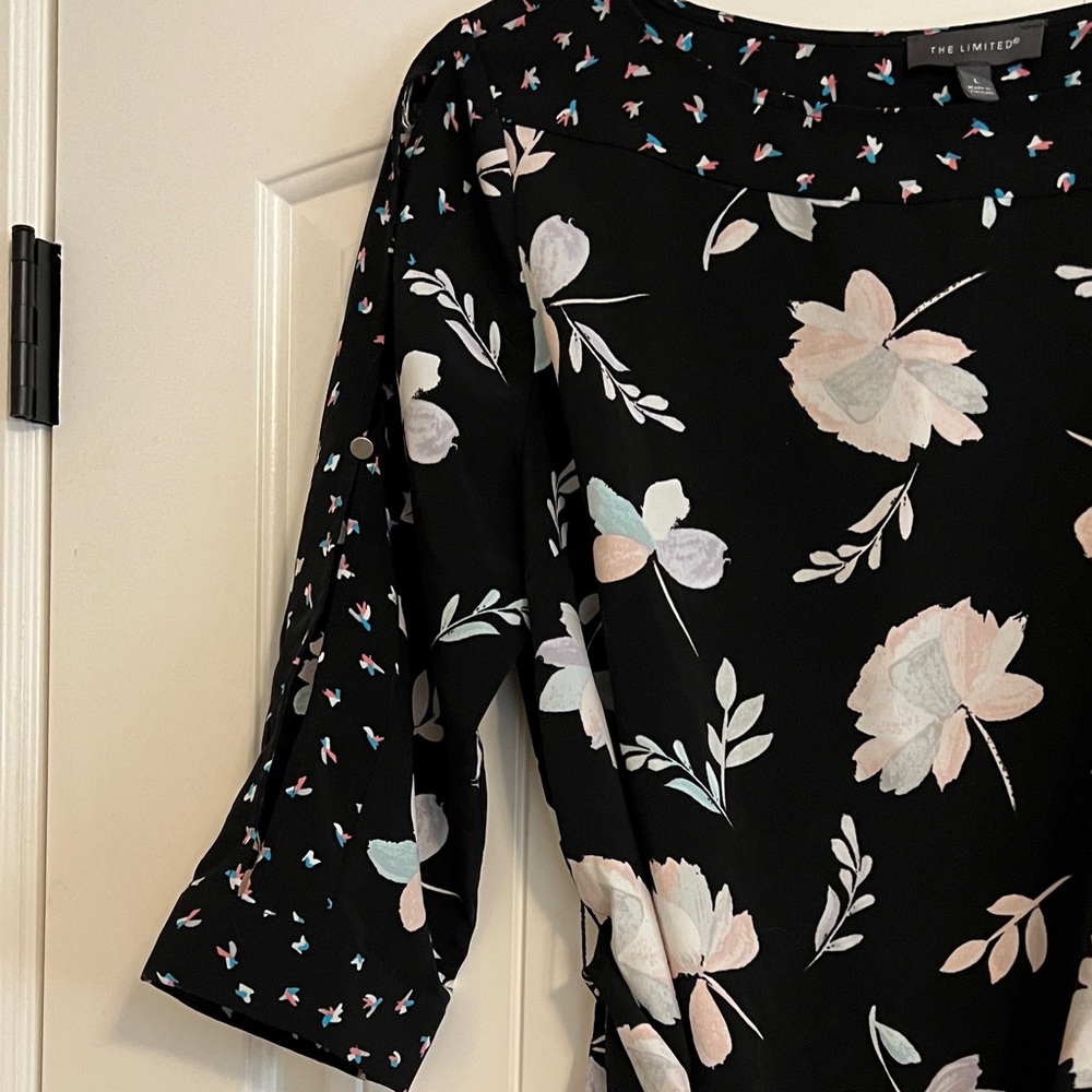The Limited Black Floral Tie-Front Blouse with Pastel Blooms - Picture 3 of 8